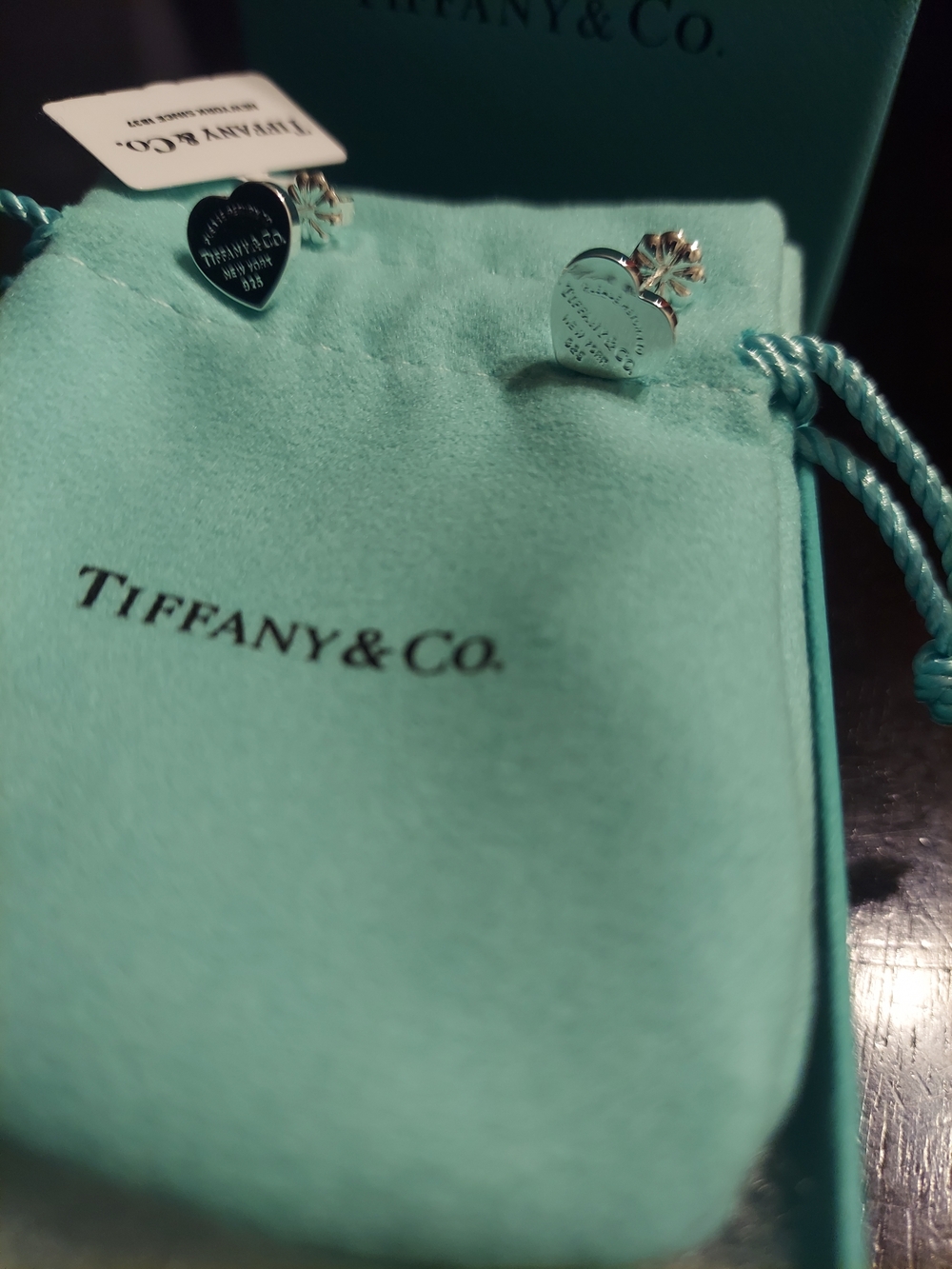 Tiffany & Co. Sterling Silver Heart Stud Earrings with Signature Blue Box - Picture 5 of 5
